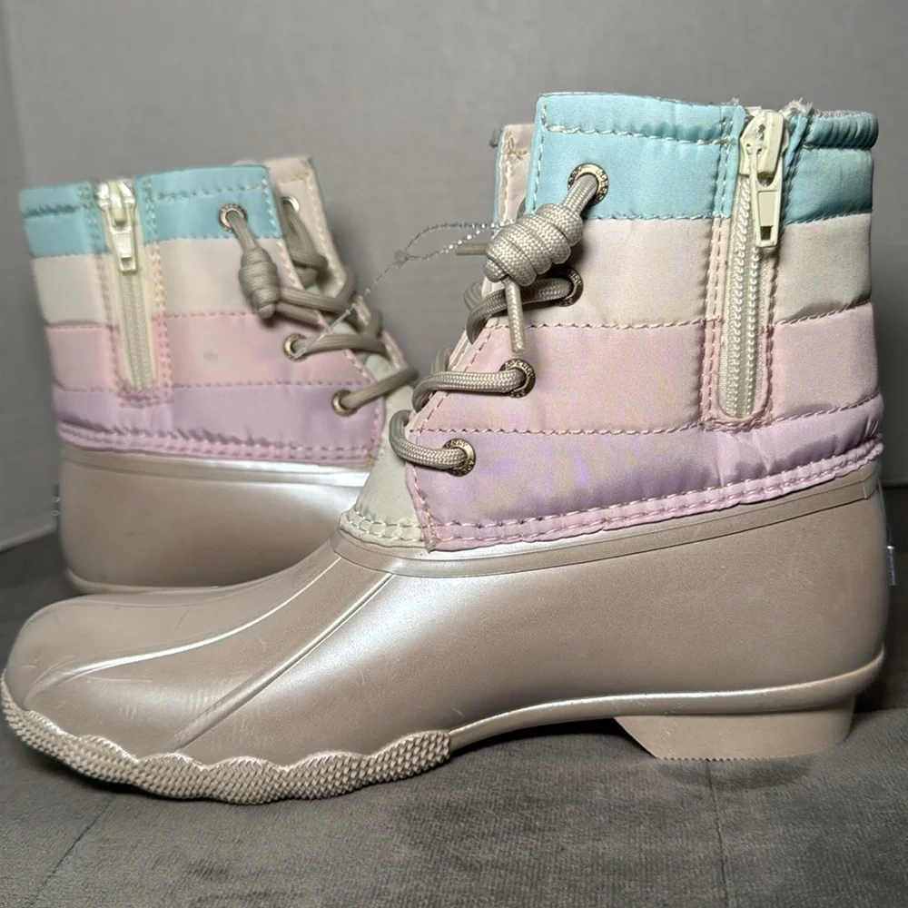 New Sperry Kid’s Saltwater Ankle Boot Duck Boot Iridescent Pastel Size 3 & 6